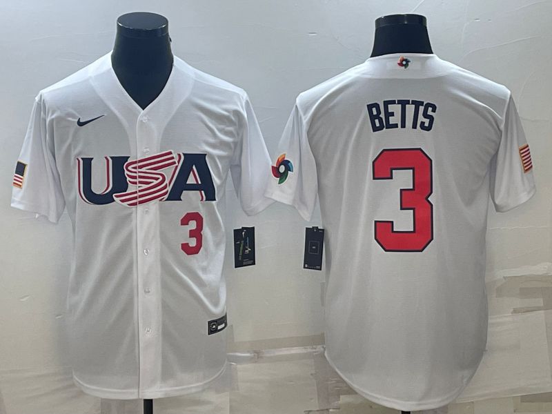 Men 2023 World Cub USA 3 Betts White Nike MLB Jersey6